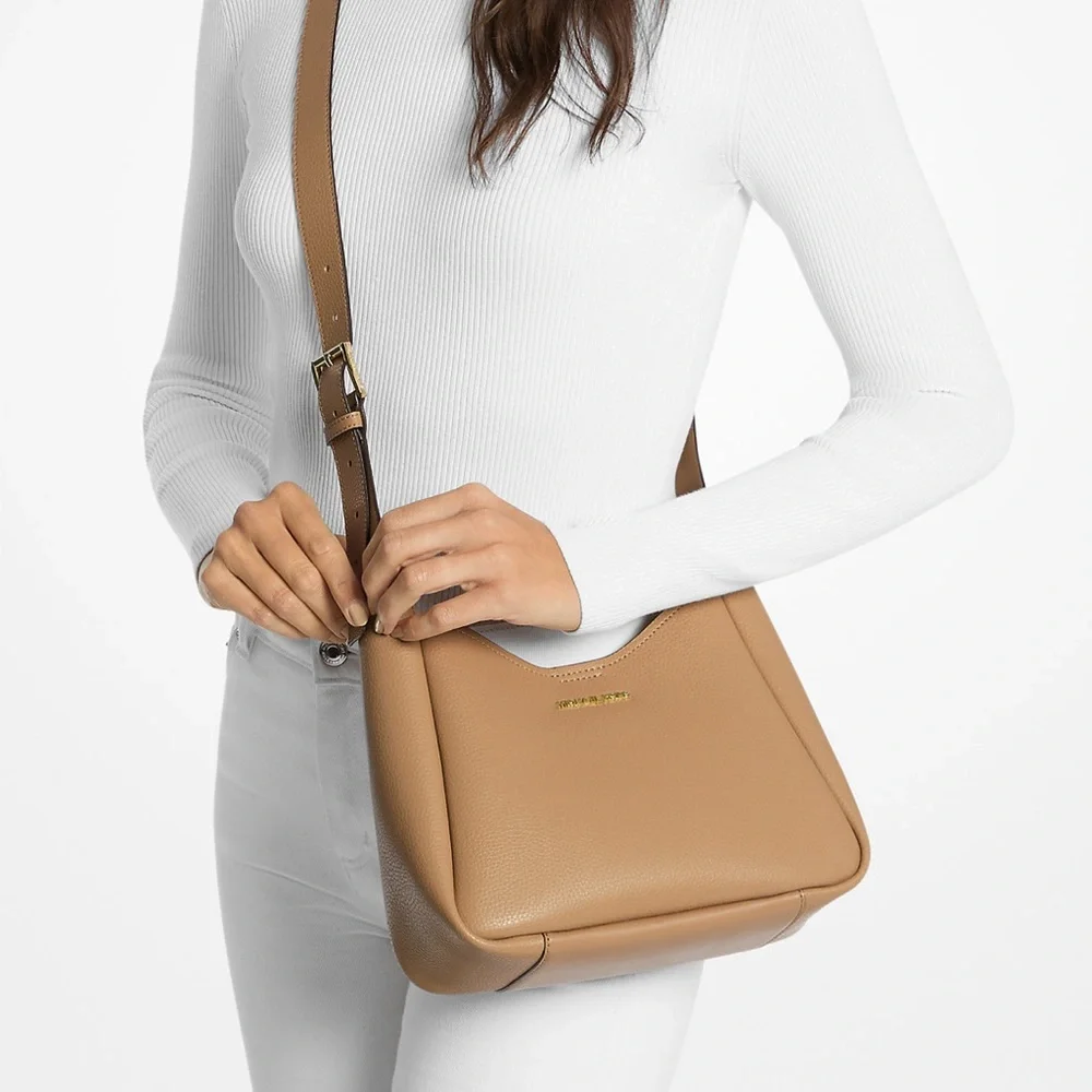 MICHAEL KORS Birch in Lt Cream Medium Pebbled Leather Messenger Bag NWT $328